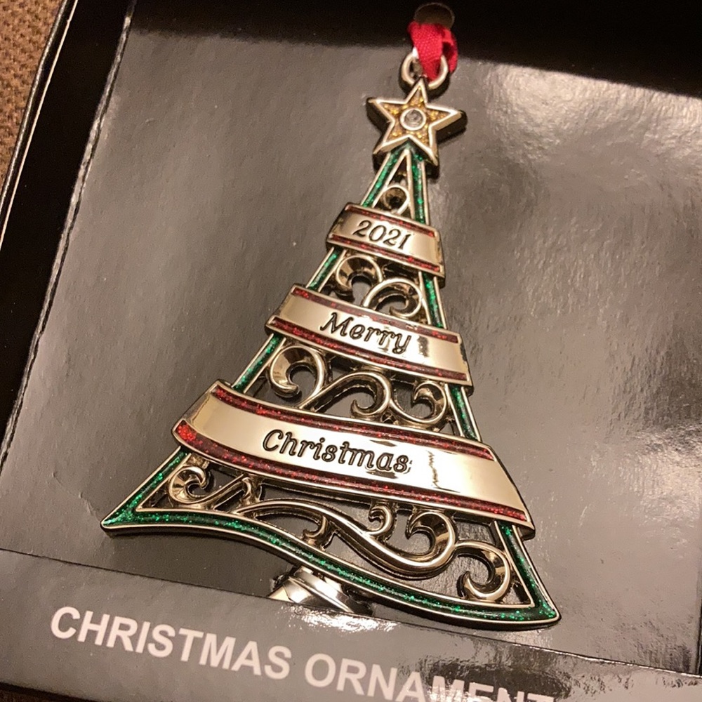 ⚜️Silver, Green, and Red Sparkle Christmas Tree Ornament! NWT!